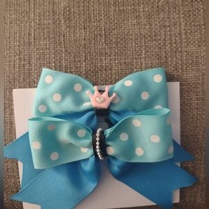 Blue Polka Dot Bow with Crown Accent